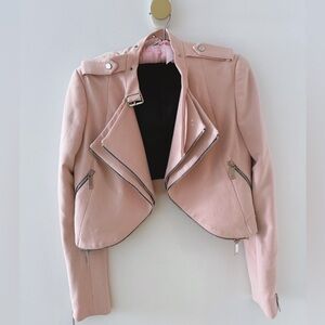 Zara Pink Leather Jacket with Zipper Accents Size XS